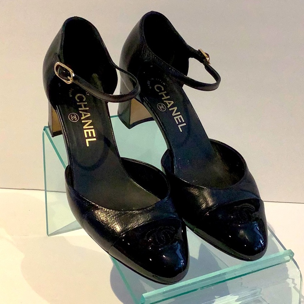 CHANEL Black Leather Mary Jane Heels